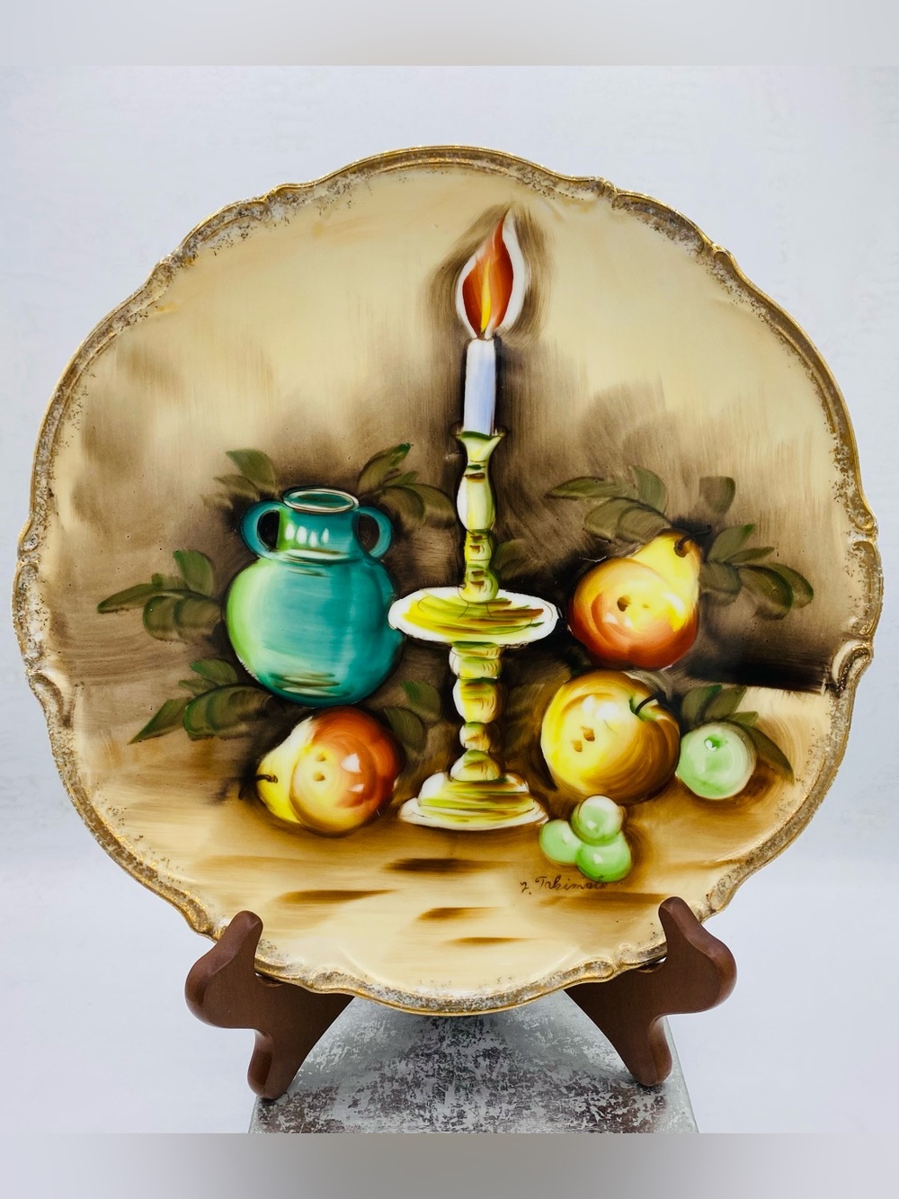 Vintage Porcelain Hand Painted Still Life Decorative Plate Signed F. Takimoto